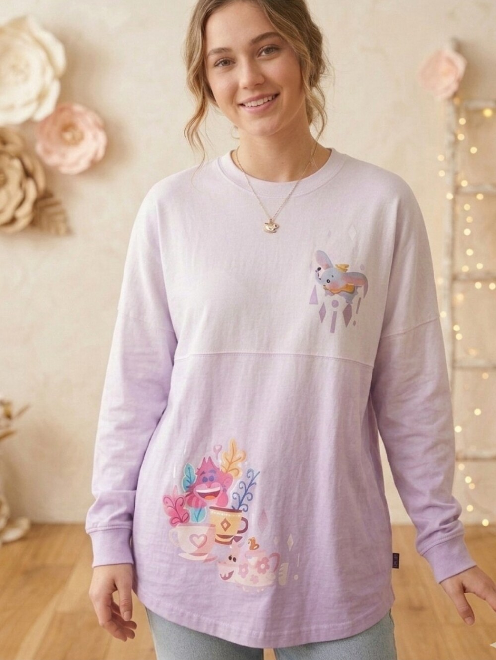 Disney + Joey Chou Ombre Lavendar Pink Sparkle Spirit Jersey Sweatshirt Size L